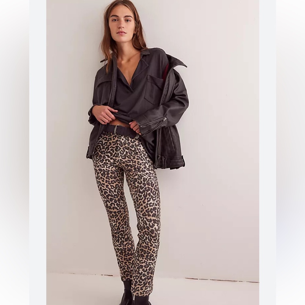 FREE PEOPLE Leopard Print Women's Straight Leg Cropped Pants